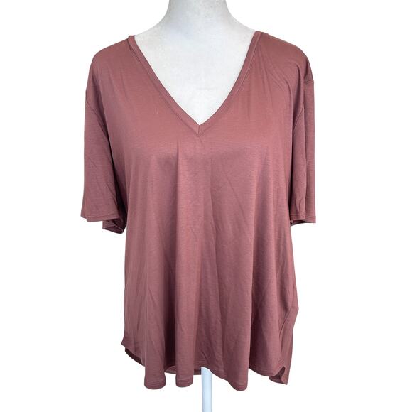 Anthropologie Chocolate Brown V-Neck Tunic Tee Shirt Top Womens Size Large - Picture 2 of 8